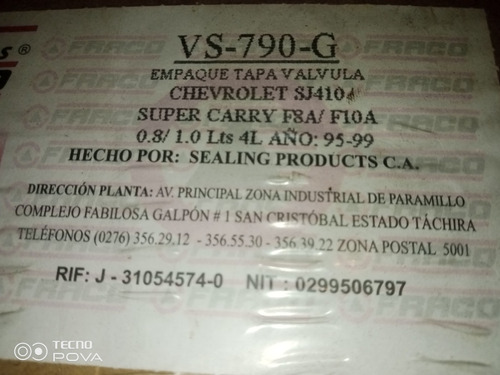 Empacadura Tapa Válvula Vs-790-g  Super Carry 0.8-1.0 /95/99