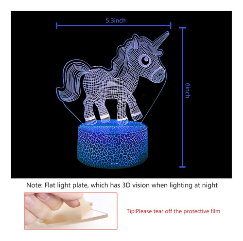 Luz Nocturna Led 3d De Unicornio Control Remoto Y Táctil, De
