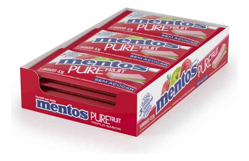 Chicle Mentos Pure Fruit Morango Maçã Framboesa 15un 8,5g 127,5g