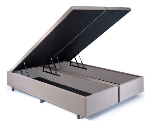 Cama Box Baú King 178x198x42cm Suede Bege Com Pistão A Gás