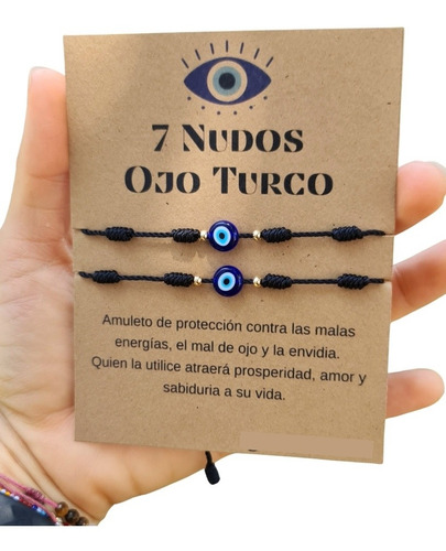 Set 2 Pulseras 7 Nudos Ojo Turco Azul Hilo Negro Protección 