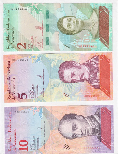 3 Billetes Venezuela 2 5 10 Bolivares Soberanos Unc (c85)