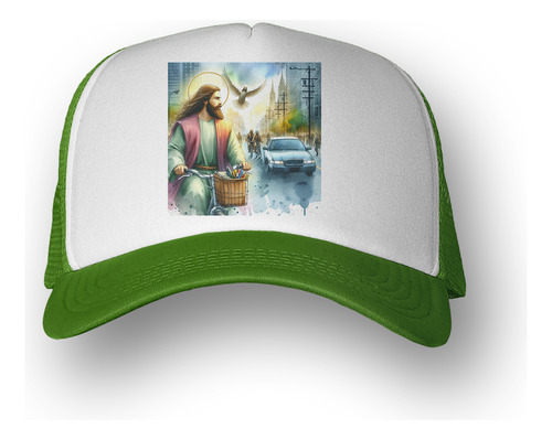 Gorra  Jesus En Bici Ciudad Paloma Acuarela