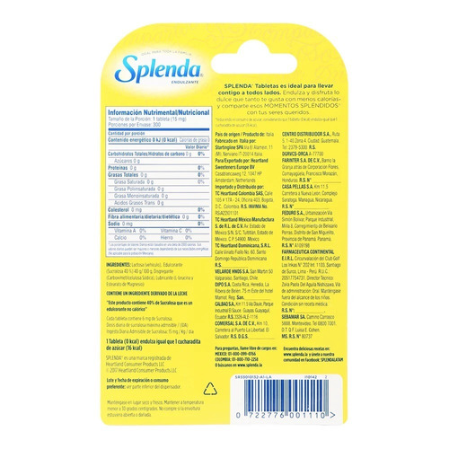 Edulcorante Splenda Original en tabletas caja 4.5 g 300 u