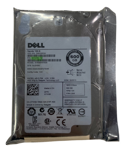 Hd Sas Dell 5r6cx 600gb 2.5 10k 6gb/s St600mm0006 Novo Prateado