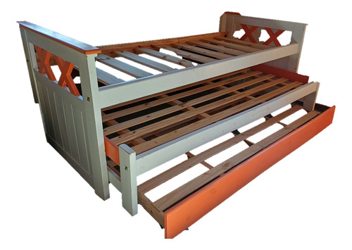 Cama Triple Nido Carro 1 Plaza Con Colchones Blanco Cama Nido (Usado)