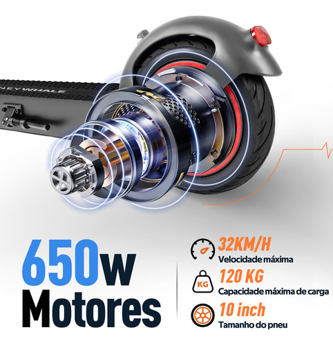 HONEYWHALE E9 MAXS Patinete elétrico Adulto, 650W Scooter Eletrica com APP, Velocidade Máxima de 32 KM/H, 38 - 40 KM de Autonomia, Honey Whale Patinete Juvenil Dobrável Carga Máxima de 120 KG