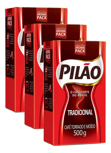 Café Pilão Torrado E Moído Tradicional Vácuo 500g Kit 3