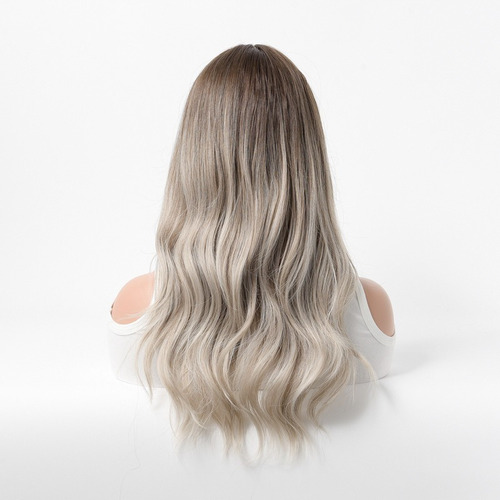 Peluca Larga Rizada Gradient Air Bangs Gold Wave