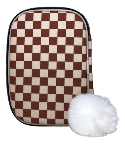 Estojo Box Grande Quadriculado C/ Aba E Pompom 100 Pens Fizz Cor Marrom