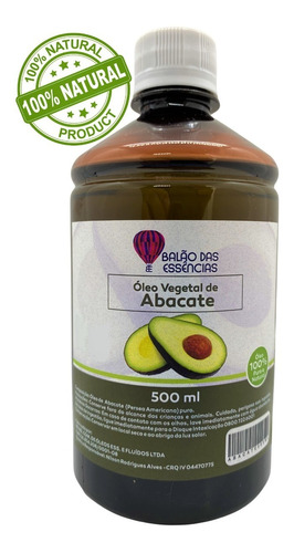 Óleo Vegetal De Abacate 100% Puro - 500ml