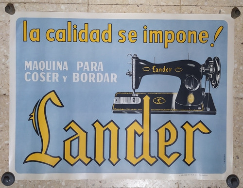 Antiguo Afiche De Papel, Publicidad Máquinas De Coser Lander