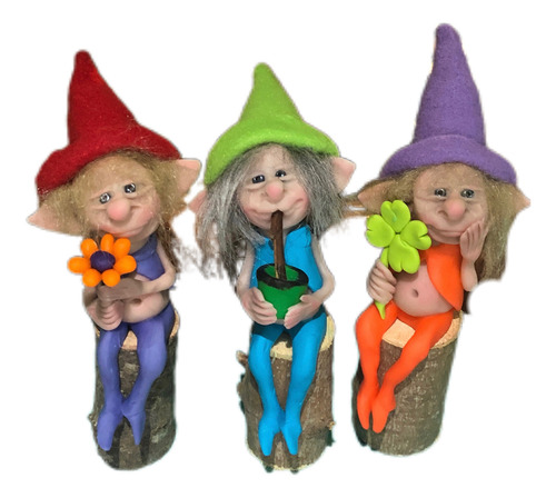 Combo 3 Duendes Tiernos 17cm - Artesanía Única Souvenirs Combo X3 Duendes