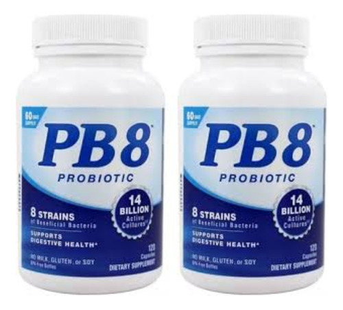 2 Frascos Probiótico Pb8 120 Caps Saúde Digestiva 14 Bilhões Sabor 2x PB8 120 capsulas