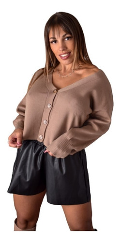 Sweater Tejido Mujer Botones Elastizado Abrigo
