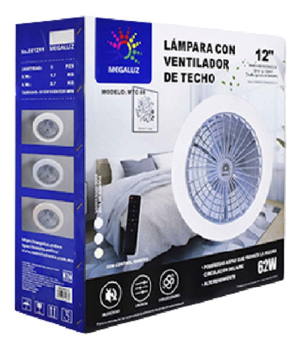 Ventilador De Techo Lampara 3 Tonos 12 PuLG Control 4 Pzas