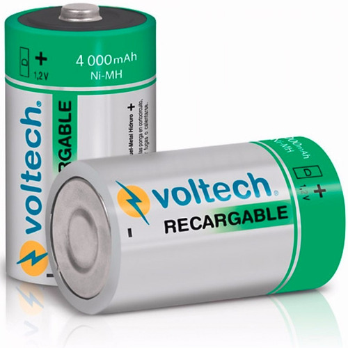 2 Pilas Recargables Tamaño D 4000 Mah Ni-mh Voltech 47206