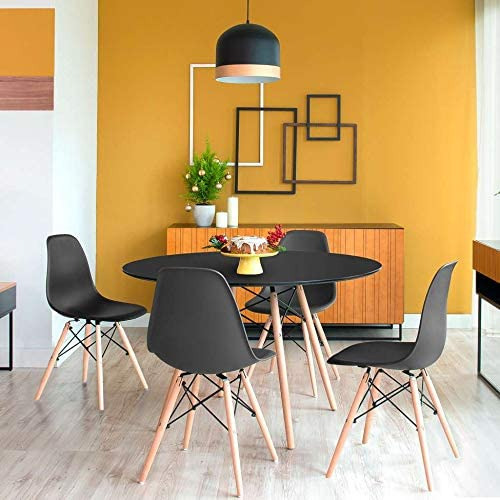 Juego Comedor Mesa Eames Redonda Negra 100cm 4 Sillas Eames