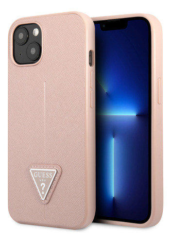 Protector Guess Para iPhone 14 Linea Logo Triangulo Rosado