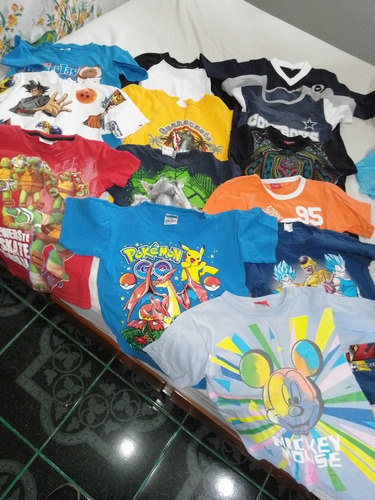 Lote Playeras Niños Nickelodeon Algodón Con Personajes 7374 (Usado)