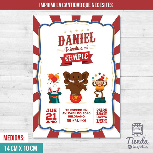 Imagen 2 de 3 de Invitación Digital + Imprimible - Animalitos Del Circo