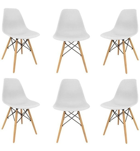 Silla Eames Blancas Patas De Madera Pack X 6 - Living Style