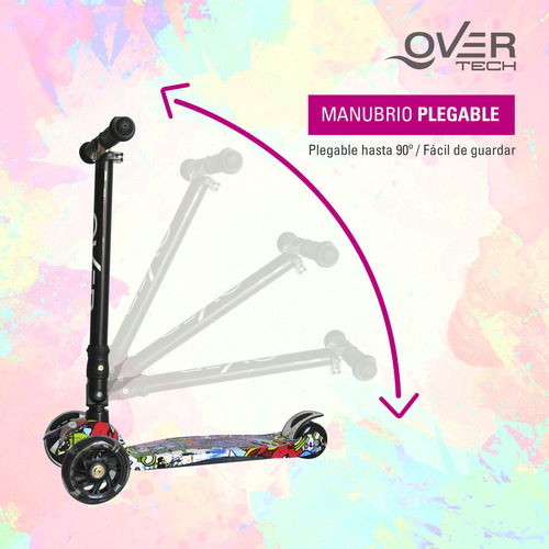 Imagen 3 de 8 de Monopatin Overtech Maxi-891 Plegable Niños 4 Ruedas Led Reforzado 80kg