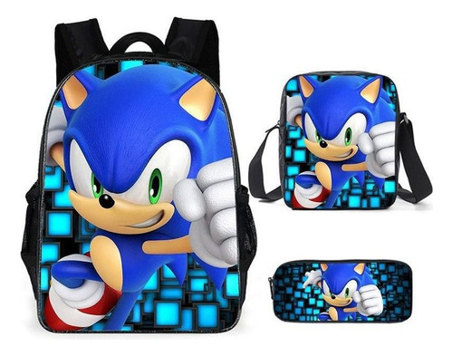 Mochila Escolar Sonic Tres Piezas For Color Primario Black7