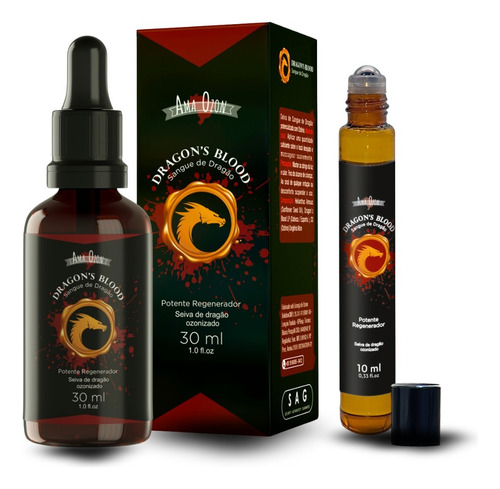 Kit Óleos Ozonizados Seiva Sangue De Dragão 30ml E Roll-on Fragrância Suave - Ozônio