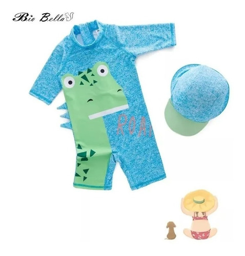 Ropa De Baño Enterizo Dinosaurio Verde Bebe Niños