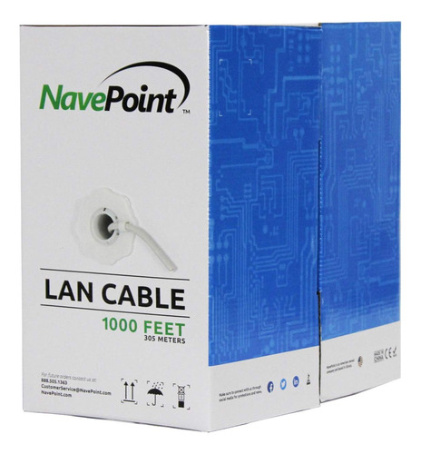 Navepoint Cat5e (cca), 1000 Pies, Gris, Cable Ethernet Sólid