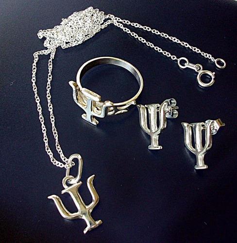 Cadena + Dije + Anillo + Aretes De Psique Psicologia Plata