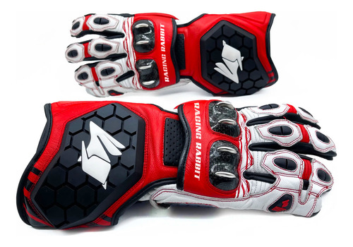 Luva Couro Motoqueiro Esportiva Racing Rabbit Sr2 Cor Vermelho Tamanho Xg