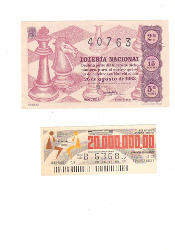 Billetes De Lotería Con Motivos De Ajedrez (2) 1963-1991