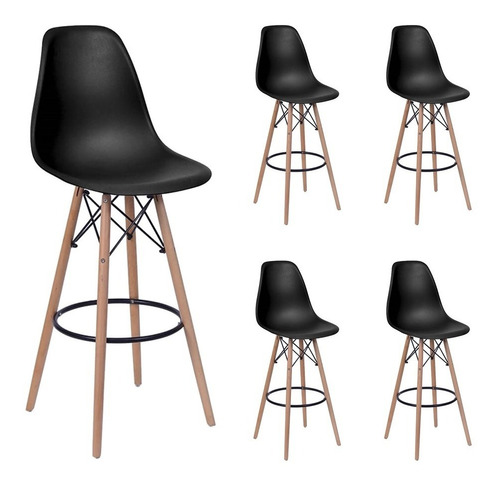 Banqueta Charles Eames Wood Eiffel 5 Peças Cores