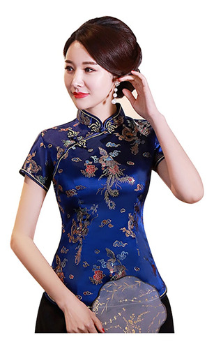 Camisa Blusa Étnica Con Estampado De Manga Corta China Para