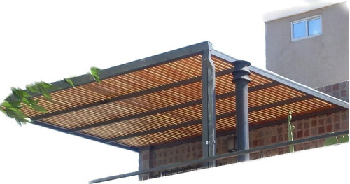 Pergola De Hierro, Madera , Y Policarbonato En Terraza