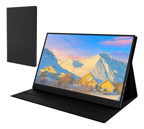 Monitor Portátil 15,6'' Com Capa Couro Fhd Ips Hdmi Usb-c