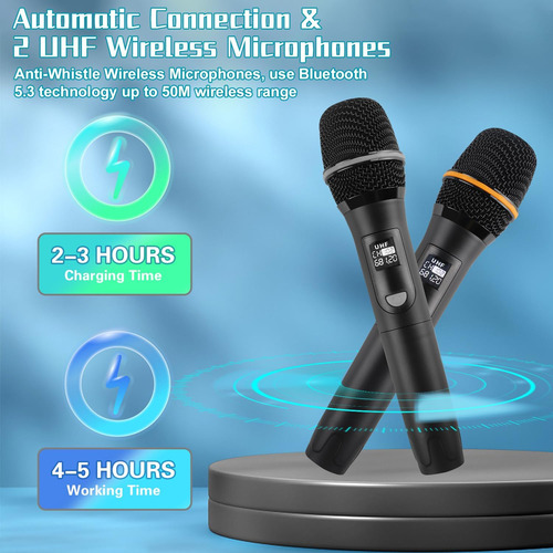 Máquina De Karaoke 2 Micrófonos Inalámbricos Bluetooth Portá
