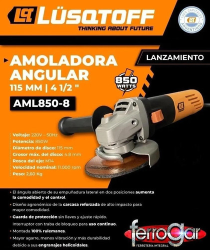 Amoladora Angular 115mm 850 Watts Lusqtoff + Disco Aml850