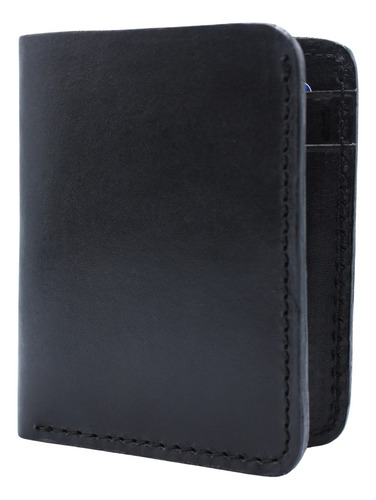 Tarjetero Plegable Cartera Ligera Moderna Piel Genuin Pullup Color Negro