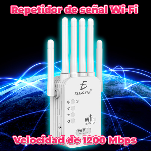 Repetidor Extensor Router WIFI repeater 1200 Mbps 6 Antenas 2.4 Ghz Blanco Ele-Gate