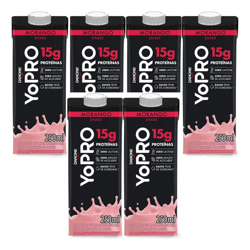 18x Yopro Bebida Láctea Whey Protein Danone 250 Ml Yo Pro Sabor Milk Morango