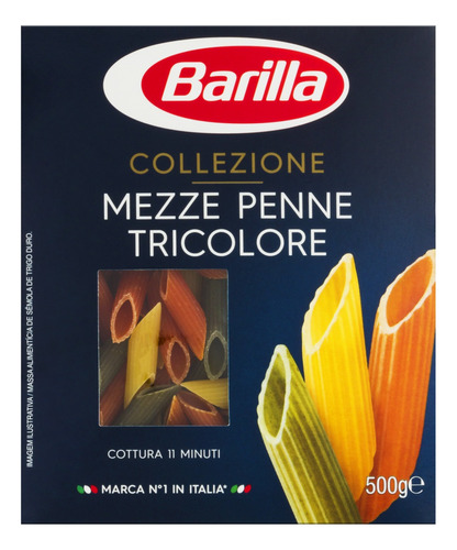 Macarrão de Sêmola Tricolor com Vegetais Penne Barilla Mezze Caixa 500g