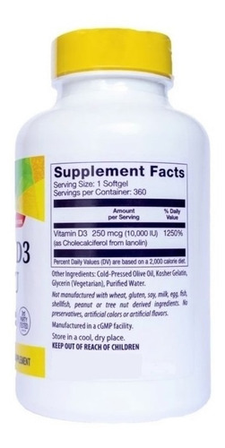 Vitamina D3 10000 Iu 360 Softgels - Healthy Origins