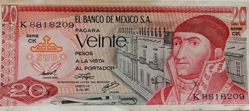 Billete Mexicano De 20 Pesos Año 1976