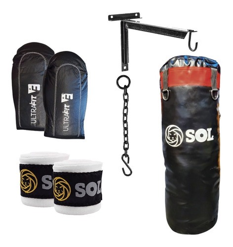 Imagen 1 de 7 de Kit Boxeo Sport Maniac Guantin + Bolsa 90cm + Soporte
