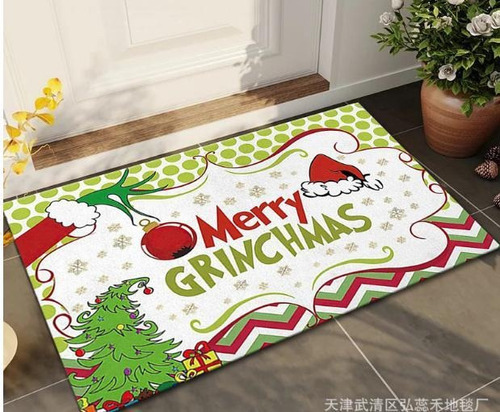 Alfombrilla De Puerta Grinch Con Diseño De Feliz Navidad