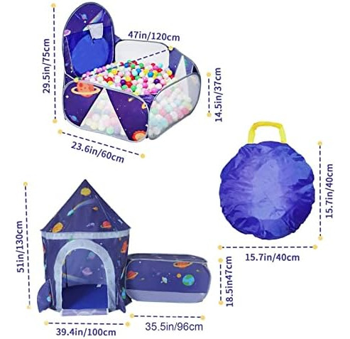 Ttloj Gift 3pc Rocket Ship Kids Play Tent, Ball Pit, Crawl T