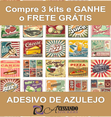 Kit C/30 Unidades Adesivo Parede Azulejo Retrô Comic Vintage